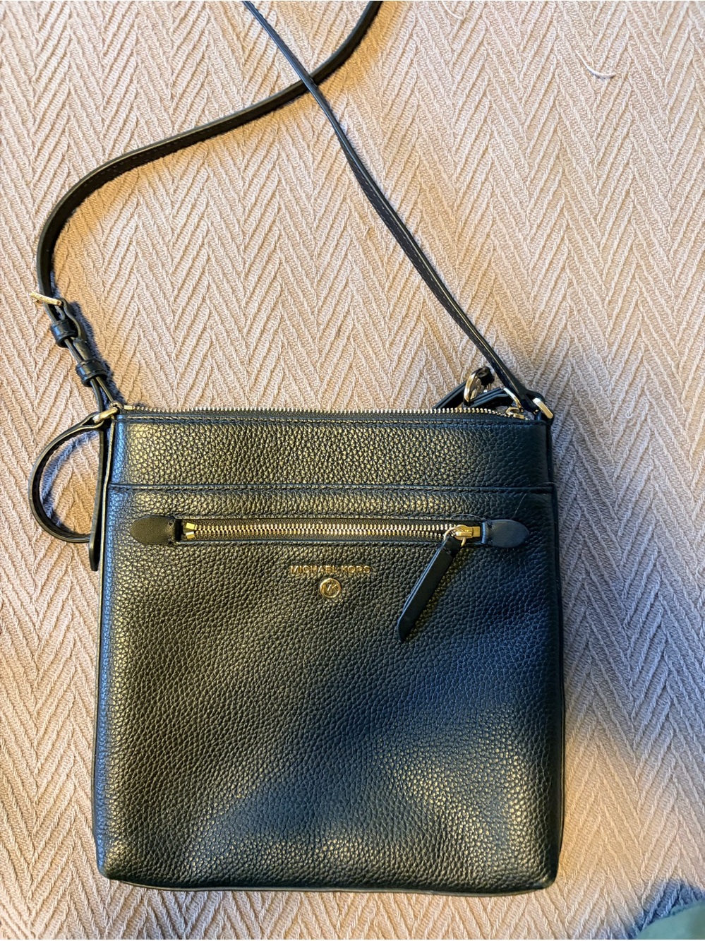 Michael Kors Black Pebbled Leather Crossbody with Gold Hardware